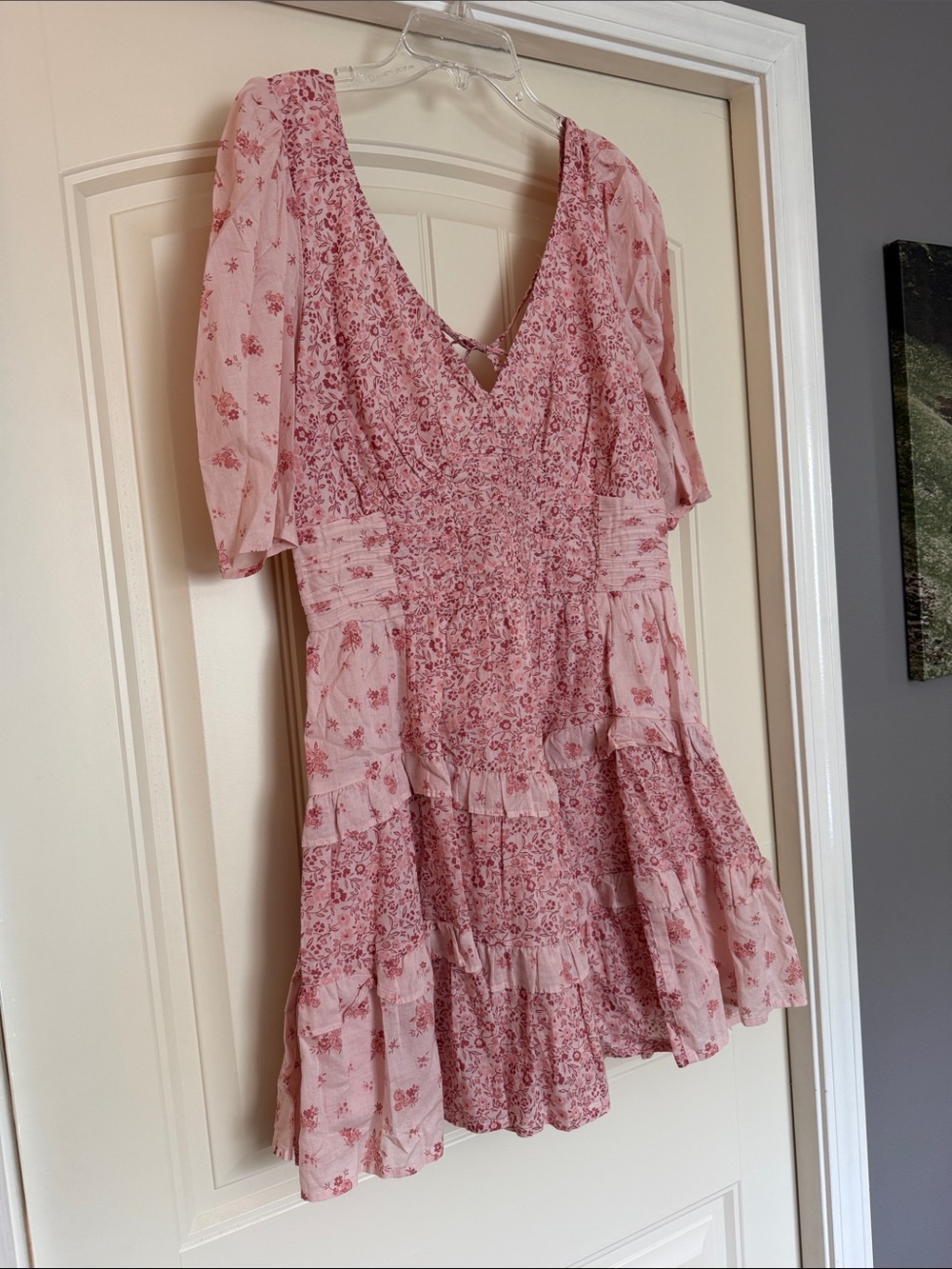 American Eagle Outfitters Pink Floral V-Neck Tiered Dress